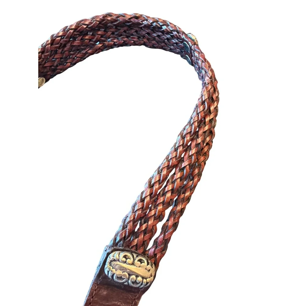 Belt Brown Woven Leather Western Braided Silver Buckle Made in USA 32